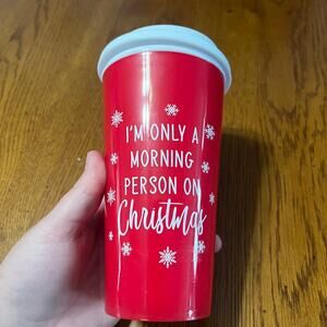 NEW Red Snowflake Christmas Coffee Cup Travel Mug 16 Oz. Tea Hot or Cold w/ Lid